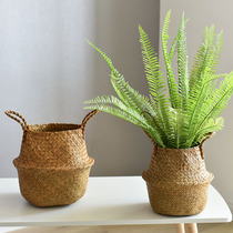 Nordic Straw flower pot flower basket woven flower pot ins simple personality creative living room decoration floor large flower pot