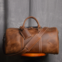New vintage mens portable duffel bag European and American mad horse leather travel bag top layer cowhide large capacity shoulder crossbody