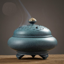 Household plate incense burner Indoor burning blue line incense burner Antique pure copper incense burner for Buddha Xiangyun ornaments sandalwood stove