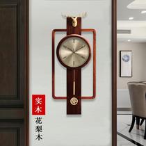 New Chinese copper wall clock living room wall watch home atmosphere safflower pear solid wood clock Chinese style European deer head clock
