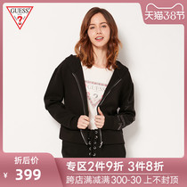 Guess women's solid Hooded zip letter logo sweater-w92q56k7uw0