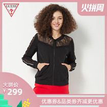 Guess women's solid stand collar fashion zipper short coat-w93q71k8t00