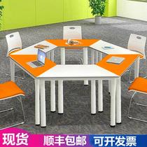 Hexagon training table and chair combination trapezoidal counseling table group activity room Office conference table student splicing desk