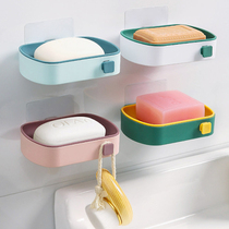 Double drain soap box non-perforated wall-mounted household toilet suction cup soap rack soap box storage shelf