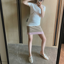  Leo Mami pregnant woman skirt spring and summer new hip color matching small fresh belly pregnant spring a-line skirt tide