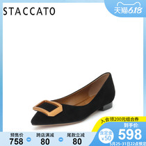 思加图秋季新款尖头复古金属装饰羊绒皮革平底鞋女皮鞋Q1903CQ9Y