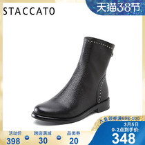 Sigatu winter new sheepskin leather locomotive Plush small heel women's short boots Martin boots q92011dz8