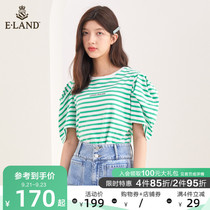 ELAND2020 new striped design sense bubble sleeve loose cotton short sleeve T-shirt female EERAA87Q4I