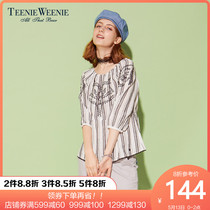 Teenie weenie bear summer women's stripe embroidery five sleeve shirt ttba72394q
