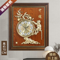 TQJ large Chinese pure copper wall clock monkey peach clock watch wooden wall watch living room bedroom silent wall clock