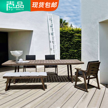 Outdoor solid wood table and chair courtyard terrace leisure dining table and chair Model Room Villa outdoor high-grade anti-corrosion solid wood long table