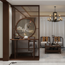 Chinese solid wood screen partition Living room entrance through the top floor New Chinese home door hollow screen partition