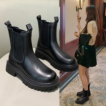 TATA JIDI he her base first layer of cowhide smoke tube boots female winter thick boots female Korean version of foot boots