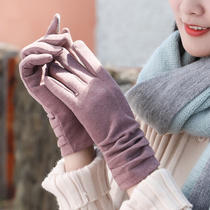 2021 gloves winter female ins cute friend plus velvet padded warm driving outdoor windproof winter suede