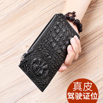 Man Crocodile Print Multi-Position Card Bag Males genuine leather ultra-thin large capacity Multi-functional Money Packaging Unwinding Card Integrated