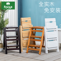 Household folding stair chair Full solid wood ladder chair Multi-functional dual-use step ladder stool ladder stool wooden ladder