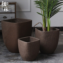 Square mouth round bottom flowerpot pottery pot rough sand basin Nordic flower pot simple purple sand breathable flowerpot medium green plant pot