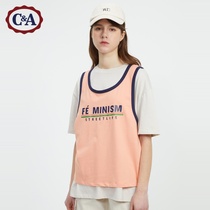 C & a two piece cotton women's 2020 new summer printed Vest + Short Sleeve T-shirt ca200228250-q0