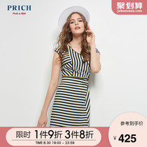PRICH Korean Ladies Lace Fashion Slim Striped Short Sleeve Dress PROW72584Q
