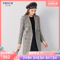 Prich suit coat women's autumn and winter new Plaid medium length suit Korean prjk94920q