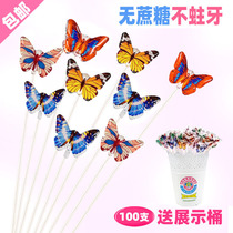 Long stick sucrose-free lollipop 100 long stick colorful butterfly photo sugar cartoon fruit crystal transparent candy