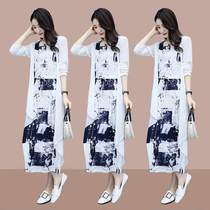2020 new fashionable spring suit skirt fat mm high end large women's dress elegant age reducing cotton and linen dress