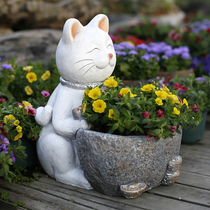 Zhaicai cat flower pot small ornaments balcony layout creative homestay opening courtyard garden decoration home living room