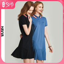 HAVVA2020 summer new short-sleeved t-shirt dress was thin pool shirt women's skirt ruffle skirt Q5558