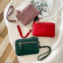 Pure Cow Leather Short ZERO WALLET Lady Zipped Hand Grab Bag Soft Leather Wallet Wristbag LEATHER KEY BAG Carpack