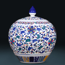Jingdezhen ceramics antique blue and white porcelain storage jar tea pot new Chinese living room decoration ornament large size