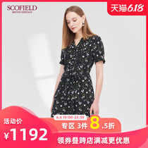 Scofield women's print slim fold design silk dress women's new sfow92515q