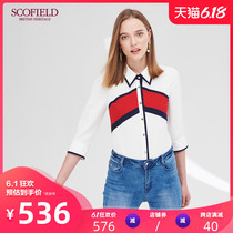 Scofield women's seven sleeve contrast square collar commuter chiffon blouse new sfba92509q