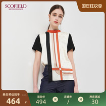 SCOFIELD women's 2020 summer new chain pattern contrast round stand-up collar short-sleeved T-shirt SFLAA3701Q