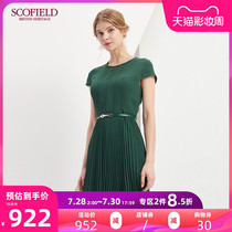 SCOFIELD Women's Elegant Pleated Skirt Commuter Mid-length Slim Short Sleeve Dress SFOW82510Q