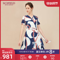 Scofield women's chic print waist lace up slim short sleeve dress new sfow92607q