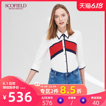 Scofield women's seven sleeve contrast square collar commuter chiffon blouse new sfba92509q