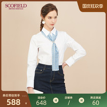SCOFIELD women's autumn and winter models detachable printed scarf long sleeves simple slim shirt SFBA94908Q