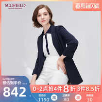 Scofield women's fall and winter workplace vertical stripe double breasted slim suit coat sfjk93702q