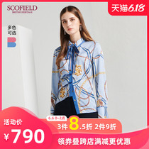 Scofield women's spring and summer ladies commuting chain pattern contrast square collar Ribbon Shirt sfba94911q