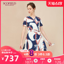 Scofield women's chic print waist lace up fit short sleeve dress new sfow92607q