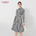 Scofield women's 2020 summer Zebra Print shirt collar slim fit dress sfowa3702q