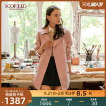 SCOFIELD women's 2020 autumn and winter new simple square collar double breasted slim belt trench coat SFJTA8901Q