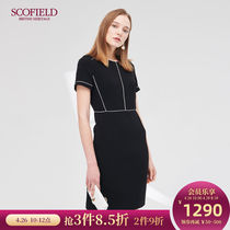 Scofield women's autumn and winter commuter color contrast line slim short sleeve dress sfow93703q