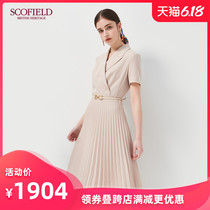 Scofield women's new summer 2020 suit collar pleated slim belt dress sfowa2401q