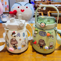Big belly thermos cup female large-capacity portable straw water Cup crossbody high-value cute children student Net Red Cup