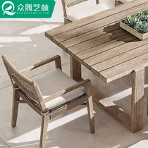 Teak Wood Outdoor Table And Chairs Patio Villa Embalming Wood For Old Table Rattan Chair Outdoor Terrace Garden Solid Wood Dining Chair Home