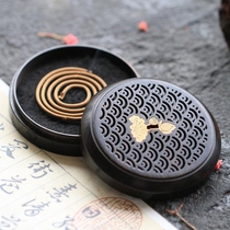 Round Black Sandalwood Hollowed-out Portable Pan Incense Stove Burning Incense Box On-board Creative Sunken Sandalwood Stove Dot Spiced Pan