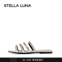 STELLA LUNA2020夏季新款欧美方头链条一字拖平底拖鞋女凉鞋凉拖q