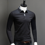 Autumn mercerized cotton slim long-sleeved t-shirt men's polo shirt lapel business pure cotton trend bottoming shirt high-end top