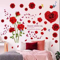 Romantic red rose wall stickers bedroom bedside warm background decoration stickers love flowers wallpaper self-adhesive stickers